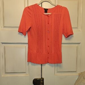Ann Taylor Coral Short Sleeve Buttoned Blouse